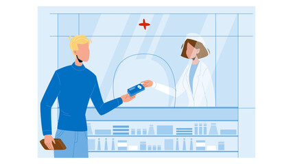 Pharmacy Client Buying Medicine Pills Box Vector