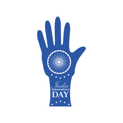 ashoka wheel on hand of happy india independence day detailed style icon vector design