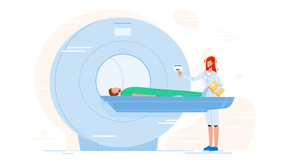 Nurse Preparing Patient For Mri Scan Test Vector