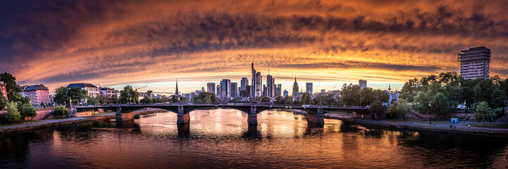 frankfurt skyline by sunset