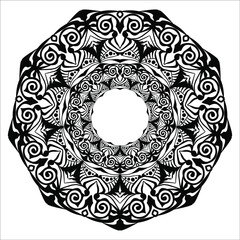 Vector linear illustration of a black ethnic ornament on a white background. Isolated object.