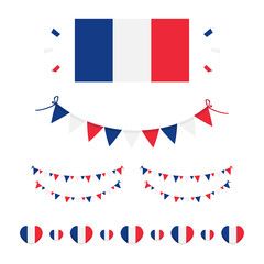 French flags and design elements set, collection for French National Day and other public holidays.