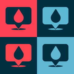 Fototapeta premium Pop art Water drop with location icon isolated on color background. Vector Illustration.