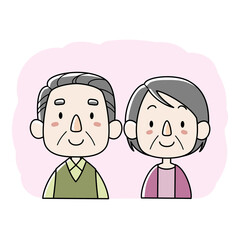 高齢者夫婦、カップルの上半身イラスト