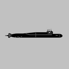 Navy. A set of paths submarines. Black and white illustration of a white background.