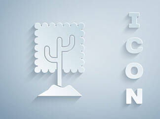 Paper cut Tree icon isolated on grey background. Forest symbol. Paper art style. Vector Illustration.