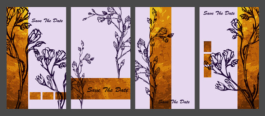 Naklejka premium vector vintage template label with hand-drawn flowers and herbs. design layout for invitations, weddings, memorable days, birthdays. Background image of organic plants. 