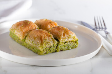 walnut, pistachio turkish style antep baklava presentation and service