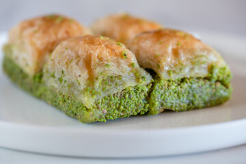 walnut, pistachio turkish style antep baklava presentation and service