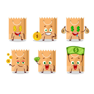Grocery bag cartoon character with cute emoticon bring money