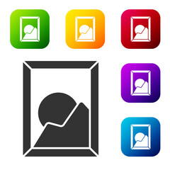 Black Picture landscape icon isolated on white background. Set icons in color square buttons. Vector Illustration.