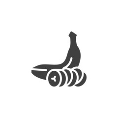 Banana whole and sliced vector icon. filled flat sign for mobile concept and web design. Sliced banana glyph icon. Symbol, logo illustration. Vector graphics