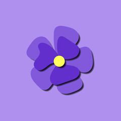 Fototapeta na wymiar Paper cut cute pansy flower in paper art style on violet background. Origami style stock illustration trendy paper carved flat image