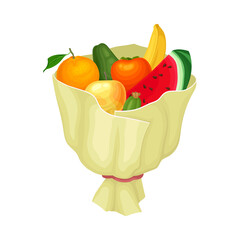 Ripe and Juicy Fruit Bunch or Bouquet Wrapped in Paper Vector Illustration