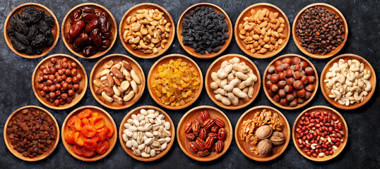 Various dried fruits and nuts