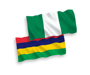 Flags of Mauritius and Nigeria on a white background