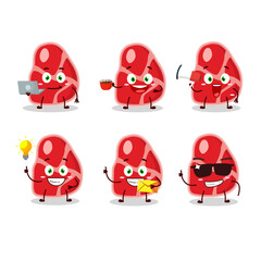 meat cartoon character with various types of business emoticons
