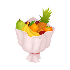 Ripe and Juicy Fruit Bunch or Bouquet Wrapped in Paper Vector Illustration