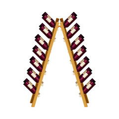 Grape Wine Glass Bottles Standing in Wooden Wine Rack in Cellar Vector Illustration