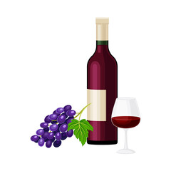 Wine Bottle with Full Glass for Degustation Vector Illustration