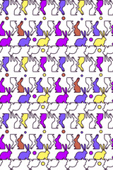 vector colorful seamless pattern of bright colored rabbits. Layout design for clothing prints, store booklets