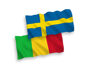 Flags of Sweden and Mali on a white background