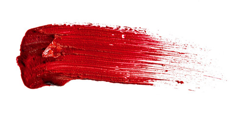 Stain swatch of a red matte lipstick on white background