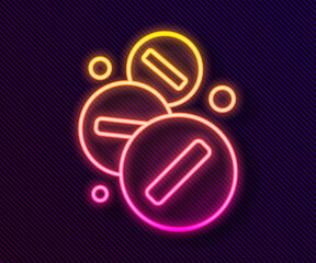Glowing neon line Medicine pill or tablet icon isolated on black background. Capsule pill and drug sign. Pharmacy design. Vector Illustration.