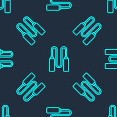 Green line Jump rope icon isolated seamless pattern on blue background. Skipping rope. Sport equipment. Vector Illustration.