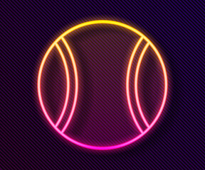 Glowing neon line Tennis ball icon isolated on black background. Sport equipment. Vector Illustration.