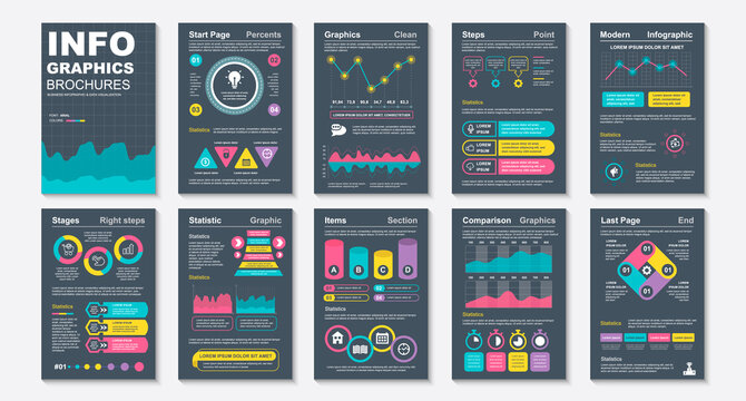 Infographic brochures data visualization vector design template. Can be used for info graphic, resume and cv, web, print, magazine, poster, flyer, brochure, annual report, marketing, advertising.