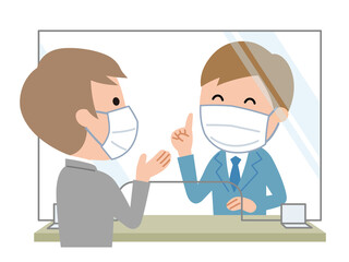 受付  ウイルス感染予防のためアクリル板を設置