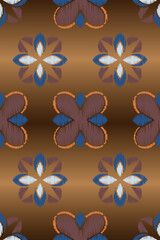 Ikat colorful seamless ornament pattern. Ethnic indigo tite repeat background for textile, wallpaper, card or wrapping paper.