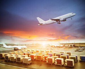 Cargo containers waiting load into an airliner
