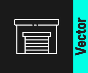 White line Garage icon isolated on black background. Vector Illustration.