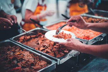 Feeding the poor to help each other in society. Charity concept