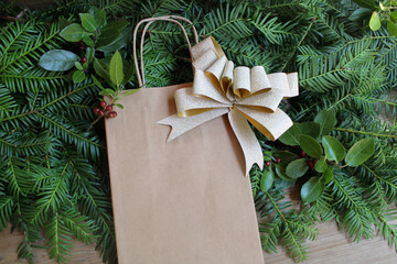 Sac d'achat de fêtes de noël, shopping, avec espace vide pour du texte