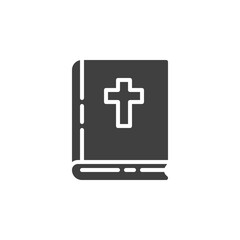 Obraz premium Bible book vector icon. filled flat sign for mobile concept and web design. Book with holy cross glyph icon. Symbol, logo illustration. Vector graphics