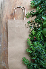 Sac d'achat de fêtes de noël, shopping, avec espace vide pour du texte