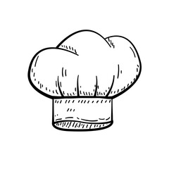 Chef hat vector illustration in hand drawn sketch design isolated on white background 