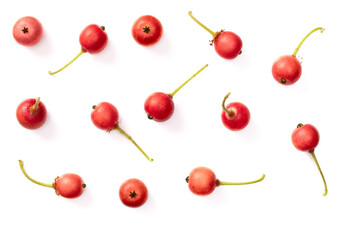 fresh Jamaica cherries isolated on the white background, top view