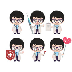 Asian male doctor mascot with various poses