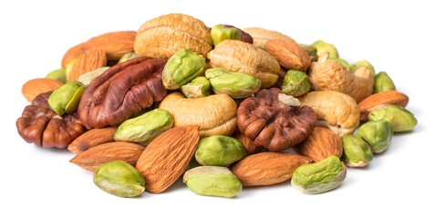 unsalted mixed nuts isolated on white background