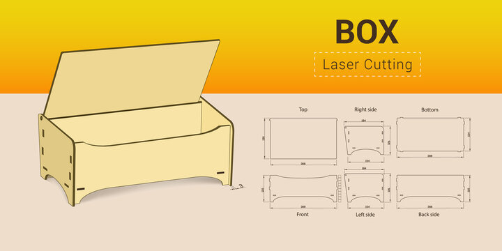 Cnc. laser cutting box. No glue. Vector illustration.
