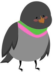 Gray dove with pink cheeks. A multi-colored green and purple neck. Lovely bird. Children's design for print, poster, clothes.
