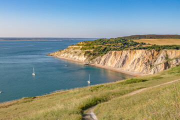 Late summer evening at the Needles.Beautiful landscape from The Needles Isle of Wight,one of the most romantic and iconic places in England,Needles park Isle of Wight