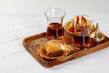 Turkish baklava national dessert served with tea