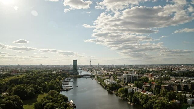 Sunny Treptower Park and Spree River, Berlin, Germany
