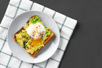 Toasted avocado sandwich for breakfast, top view