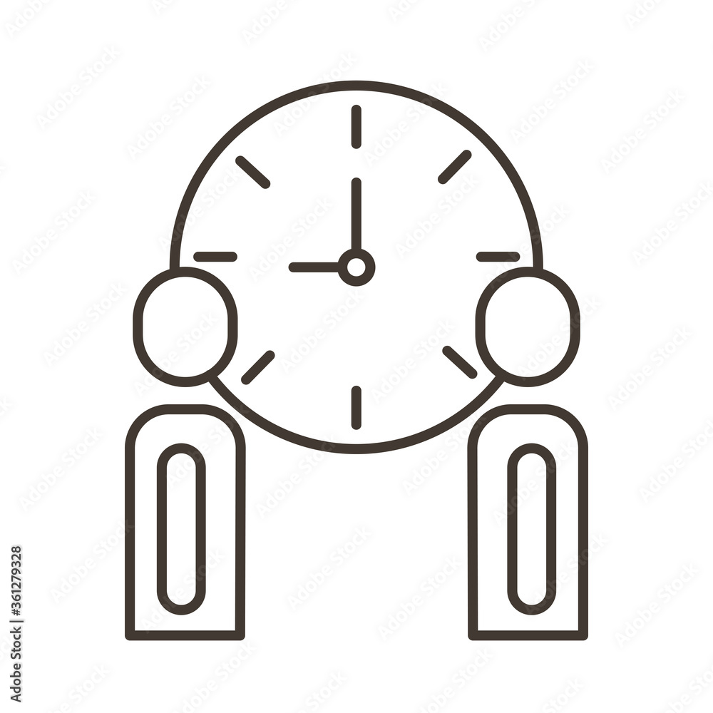 Poster businessmen couple figures with time clock line style icon